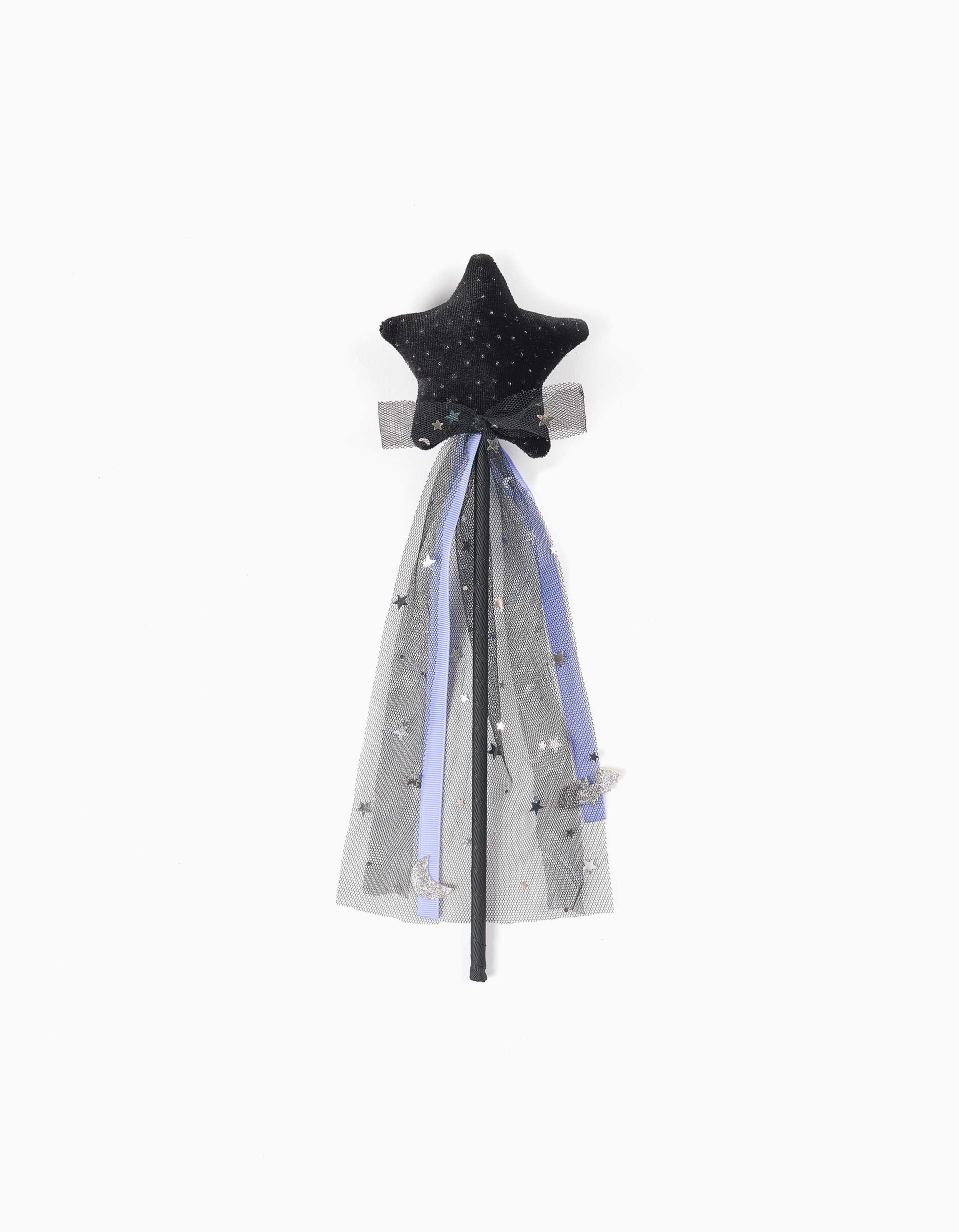 Baguette magique d'Halloween avec étoile en velours pour fille, noir
