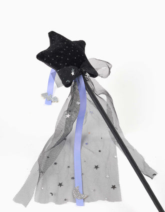 Baguette magique d'Halloween avec étoile en velours pour fille, noir