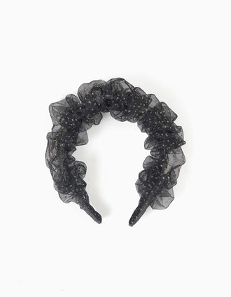 Serre-tête en tulle avec étoiles et lunes pour fille, noir