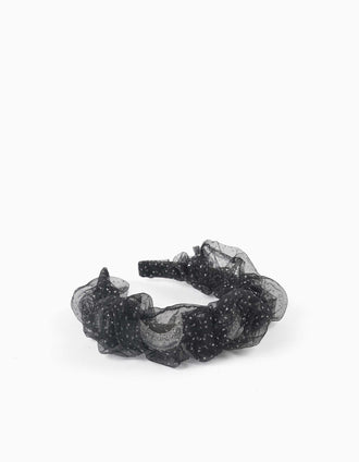 Serre-tête en tulle avec étoiles et lunes pour fille, noir