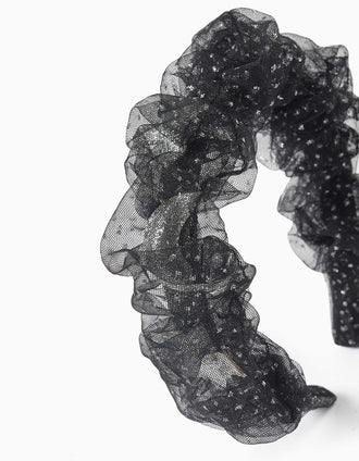 Serre-tête en tulle avec étoiles et lunes pour fille, noir