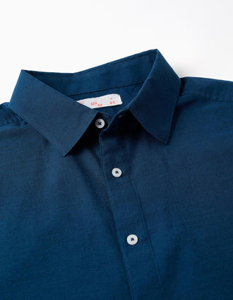 Camisa de manga curta de algodão You&Me para homem, azul-escuro