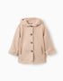 Hooded suedette coat with faux fur lining for girls, beige