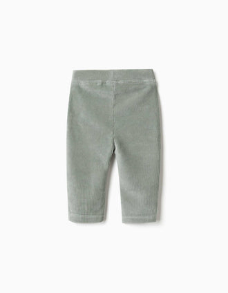 Corduroy leggings with ruffles for newborn girls, light green