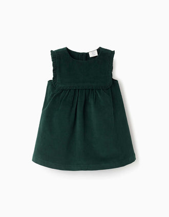 Vestido pichi de pana con volantes para bebé niña, verde oscuro