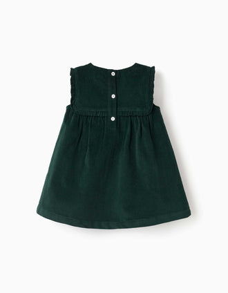 Vestido pichi de pana con volantes para bebé niña, verde oscuro