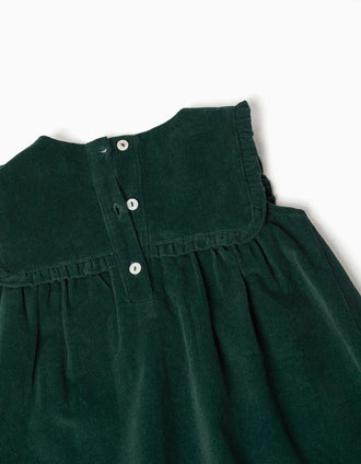 Vestido pichi de pana con volantes para bebé niña, verde oscuro