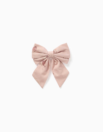 Pasador para el pelo con lazo y estampado floral para niña, rosa claro