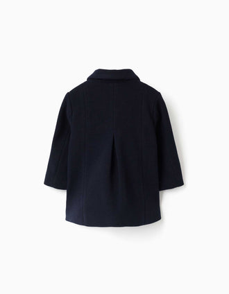 Sobretudo com efeito de lã e bolsos frontais para bebé menina, azul-marinho