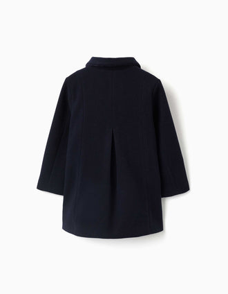 Manteau à effet laine avec poches devant pour fille, bleu marine