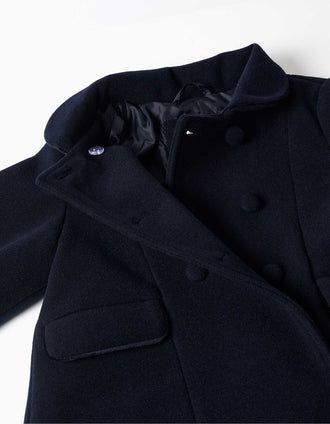 Manteau à effet laine avec poches devant pour fille, bleu marine