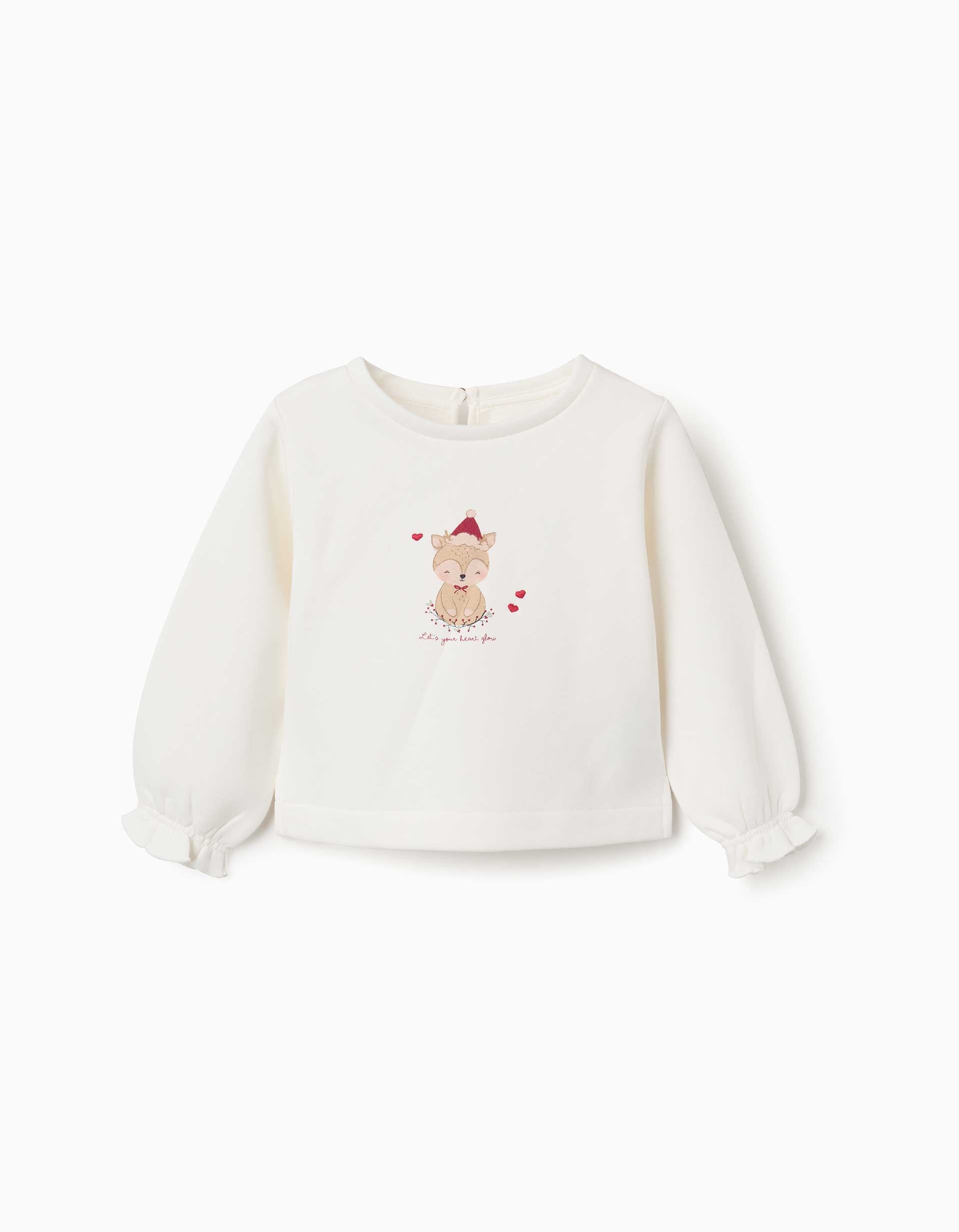 Sudadera perchada con reno estampado para bebé niña, blanco