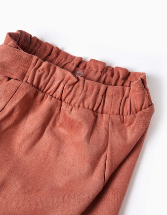 Interlock knit shorts with built-in belt for baby girls, terracotta
