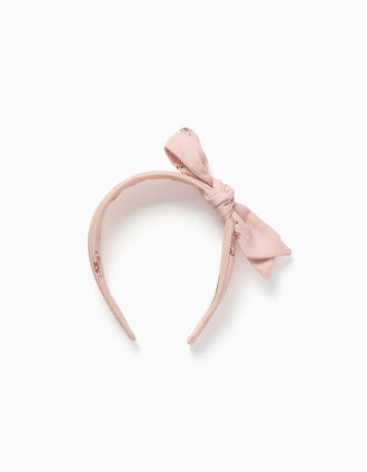 Diadema con estampado floral y lazo para niña, rosa claro