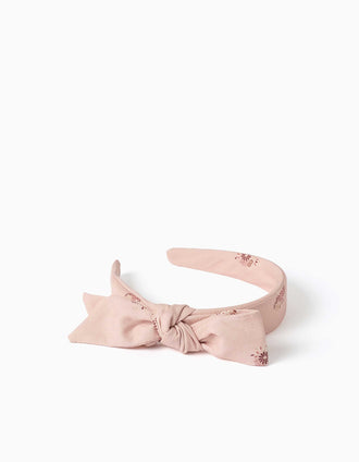 Diadema con estampado floral y lazo para niña, rosa claro