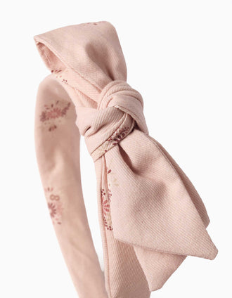 Diadema con estampado floral y lazo para niña, rosa claro