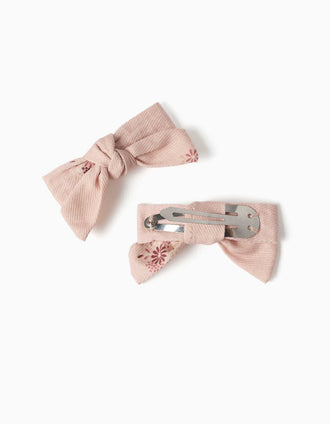 Pack de 2 ganchos de cabelo com laços florais para menina, rosa-claro