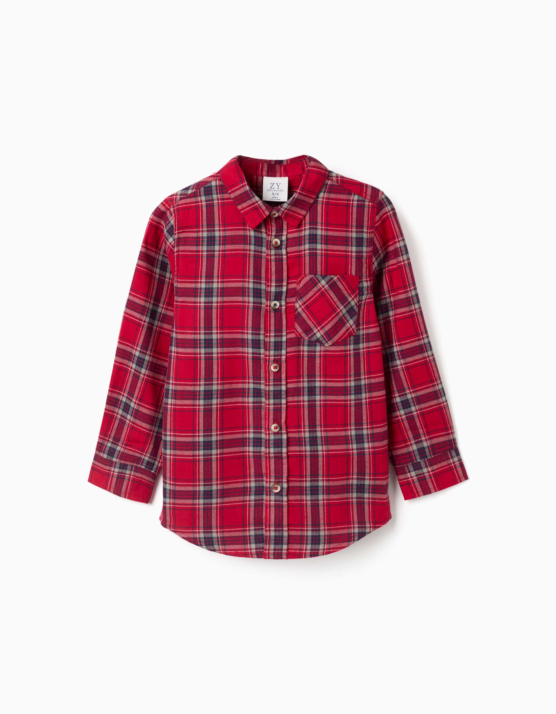 Camisa de manga larga de franela a cuadros para niño, rojo