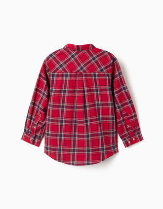 Camisa de manga larga de franela a cuadros para niño, rojo