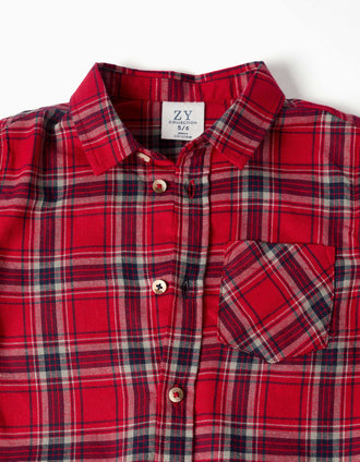 Camisa de manga larga de franela a cuadros para niño, rojo