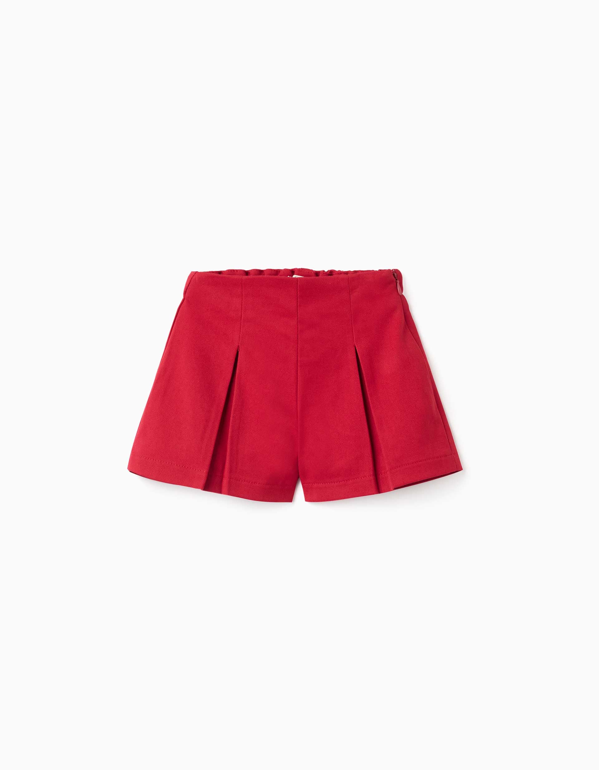 Calções com pregas e cintura elástica para bebé menina, vermelho