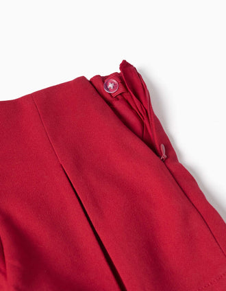 Calções com pregas e cintura elástica para bebé menina, vermelho