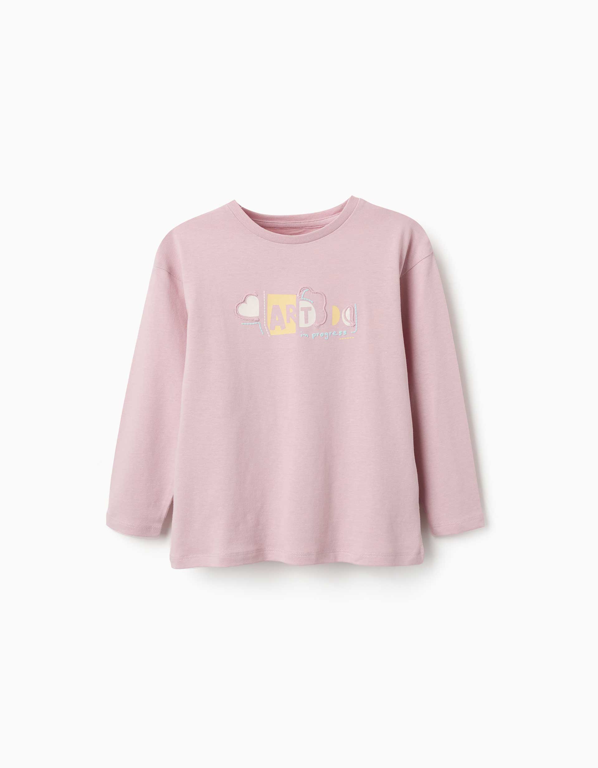 T-shirt en coton à manches longues à imprimé et volants pour fille, lilas