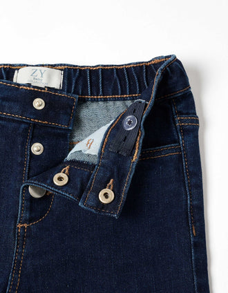 Calças de ganga wide leg com molas de pressão para bebé menina, azul-escuro