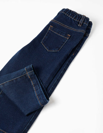 Calças de ganga wide leg com molas de pressão para bebé menina, azul-escuro