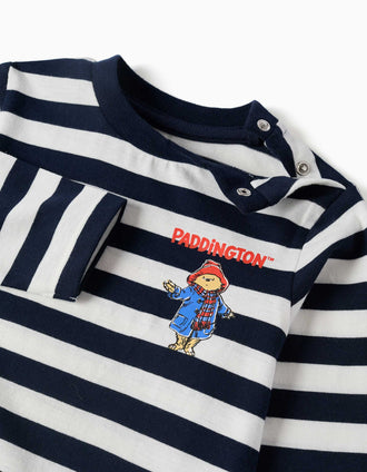 T-shirt de manga comprida às riscas Paddington para bebé menino, branco/azul