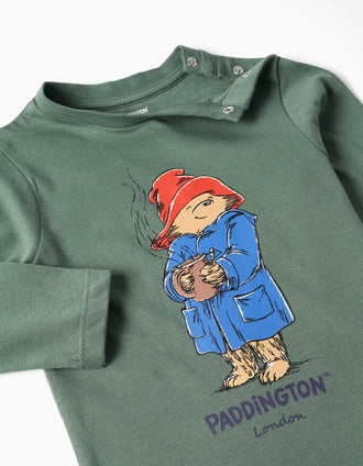 T-shirt de manga comprida Paddington para bebé menino, verde-escuro