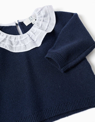 Knitted jumper and trousers set for newborn girls, navy blue