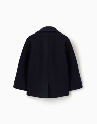 Wool effect coat with front pockets for boys, navy blue