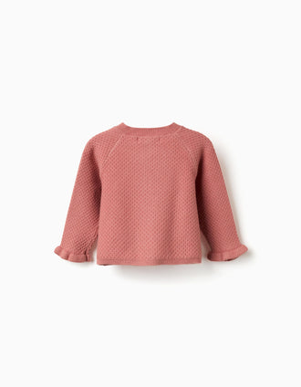 Knitted cardigan with ruffled cuffs for newborn girls, pink