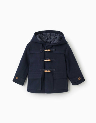 Duffle-coat à effet laine avec poches B&S pour garçon, bleu marine