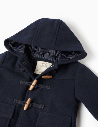 Duffle-coat à effet laine avec poches B&S pour garçon, bleu marine