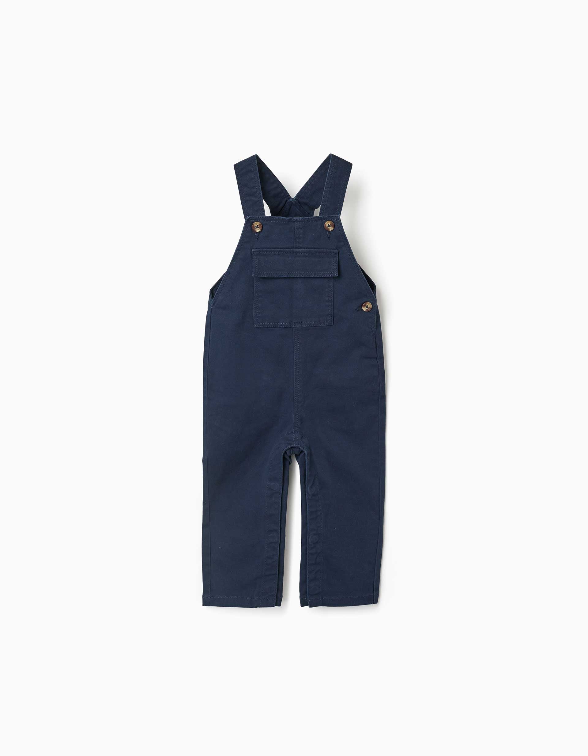 Jardineiras de sarja com bolso com aba para bebé menino, azul-marinho