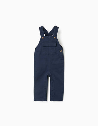 Jardineiras de sarja com bolso com aba para bebé menino, azul-marinho