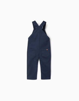 Jardineiras de sarja com bolso com aba para bebé menino, azul-marinho