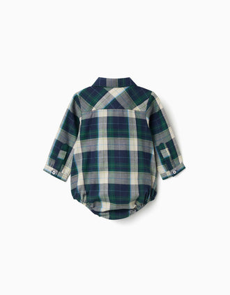 Checked cotton body-shirt B&S for newborn boys, blue/green/beige