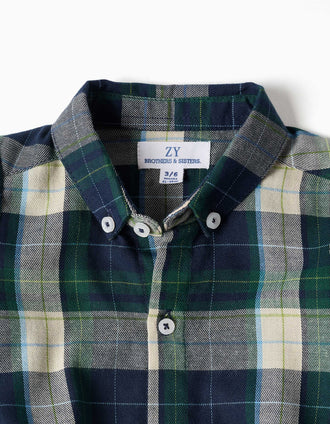 Checked cotton body-shirt B&S for newborn boys, blue/green/beige