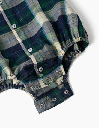 Checked cotton body-shirt B&S for newborn boys, blue/green/beige