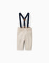 Twill trousers with braces for newborn boys, light beige