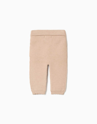 Knitted trousers with decorative bow for newborn girls, beige