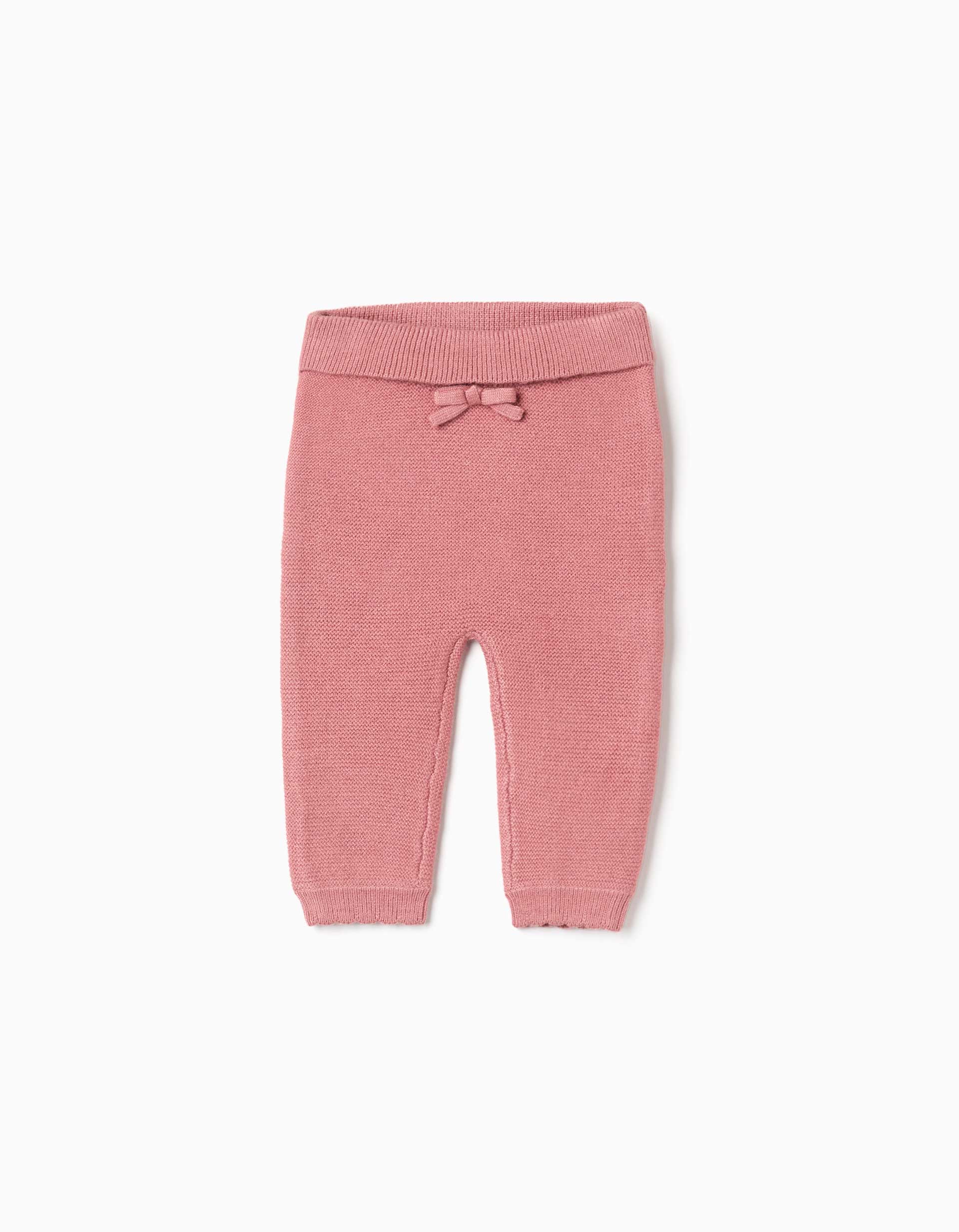 Knitted trousers with decorative bow for newborn girls, pink