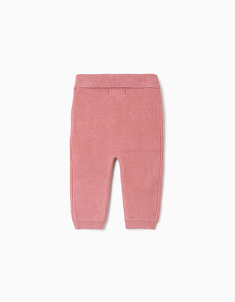 Knitted trousers with decorative bow for newborn girls, pink