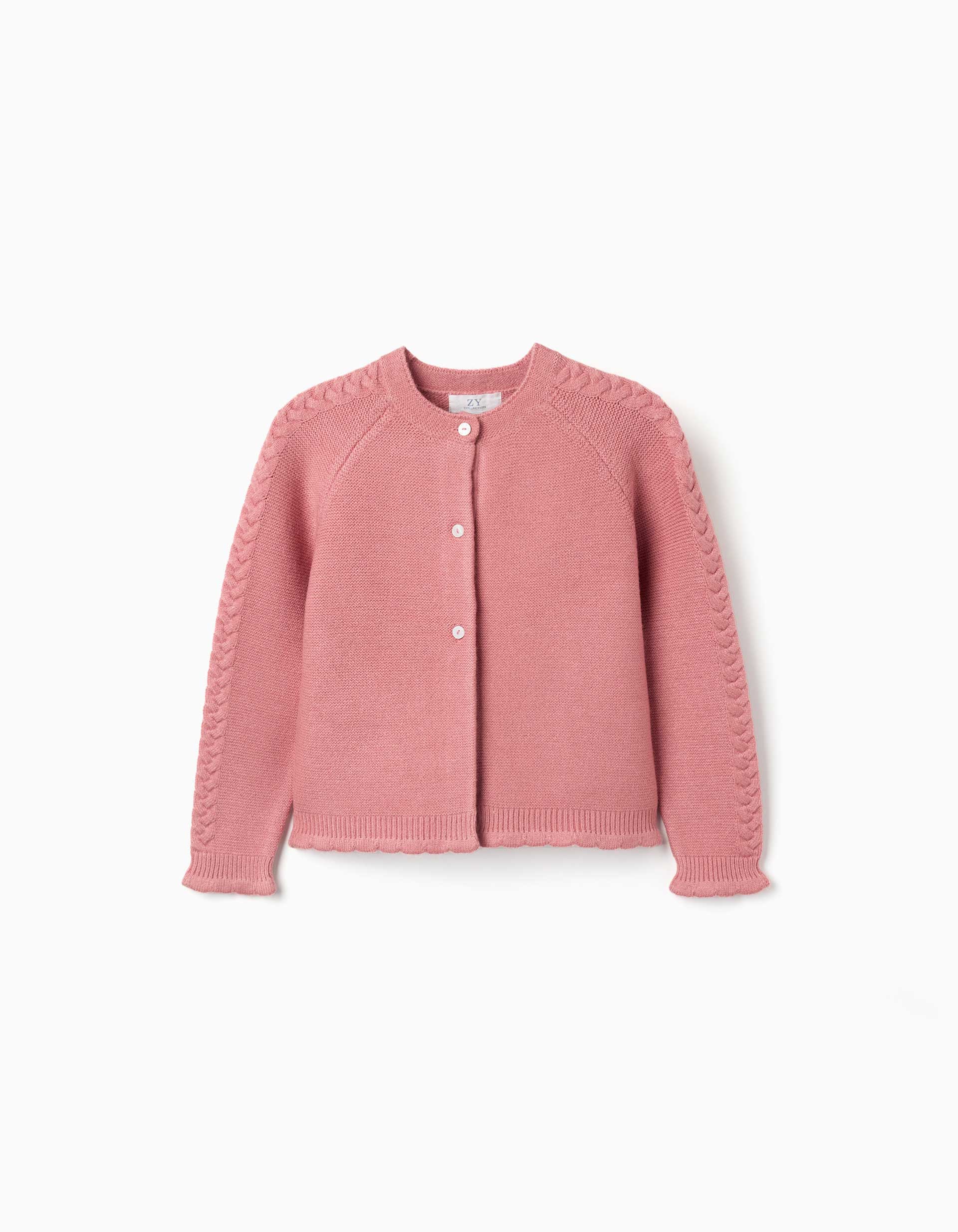 Knitted cardigan with cable details for girls, pink