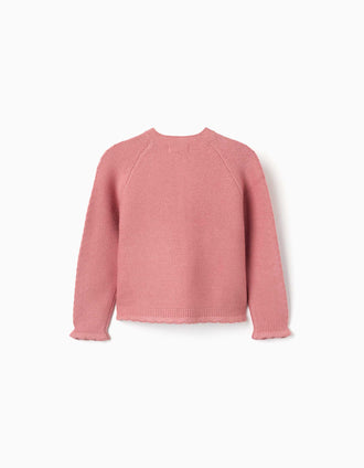 Knitted cardigan with cable details for girls, pink