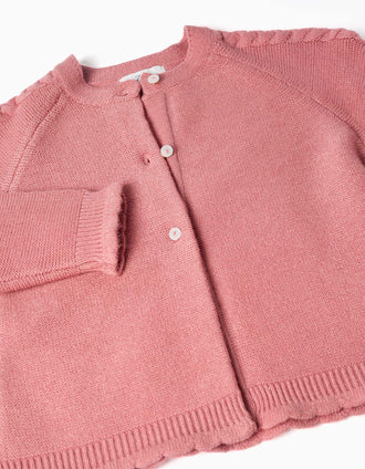 Knitted cardigan with cable details for girls, pink