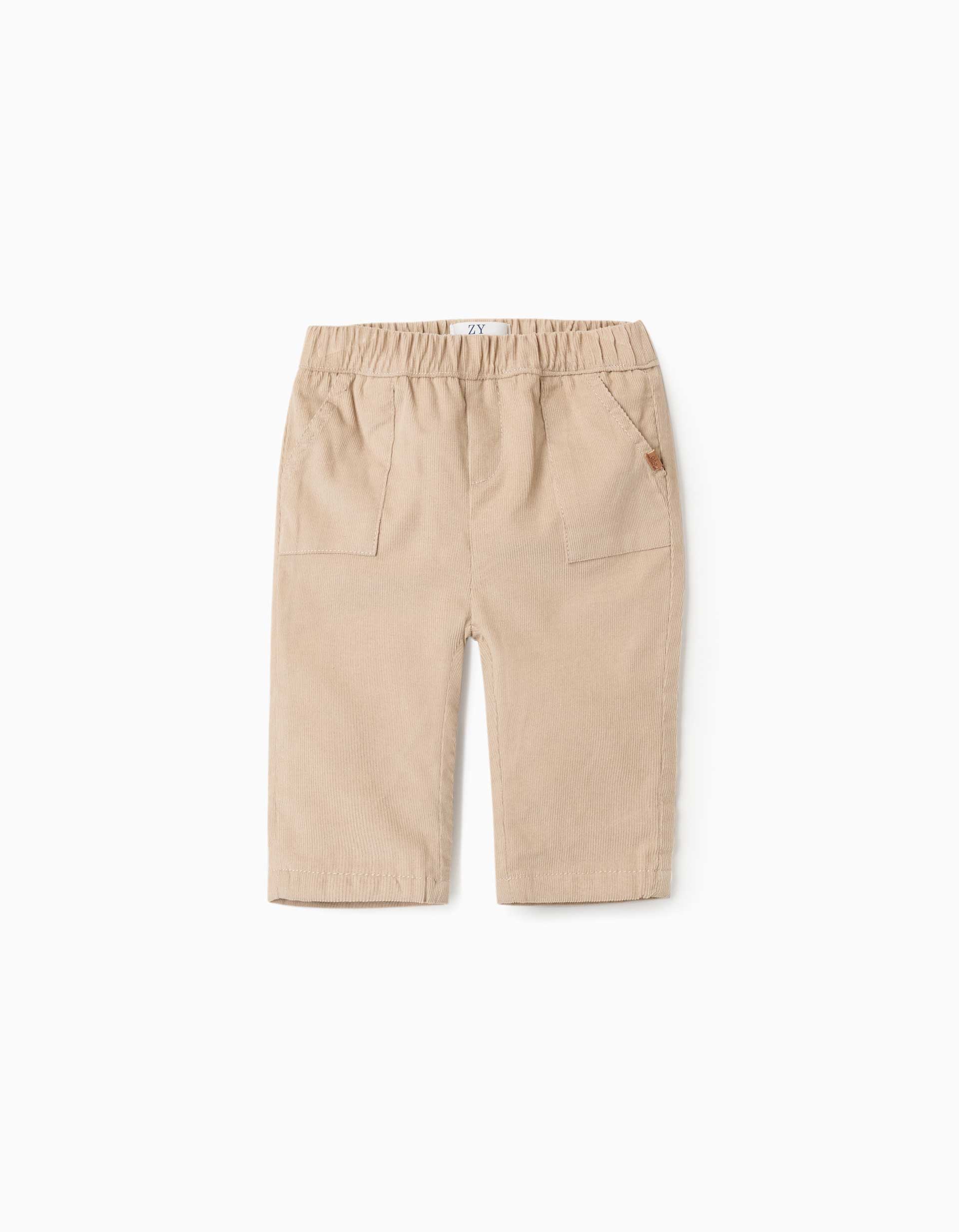 Corduroy trousers with elastic waistband for newborn boys, beige
